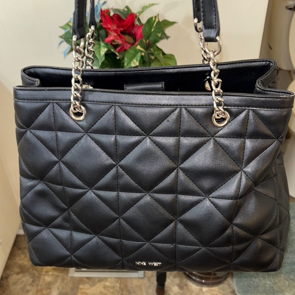 Nine West Black Quilted Tote Bag
